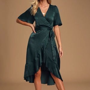 Lulus dark green wrap dress size medium